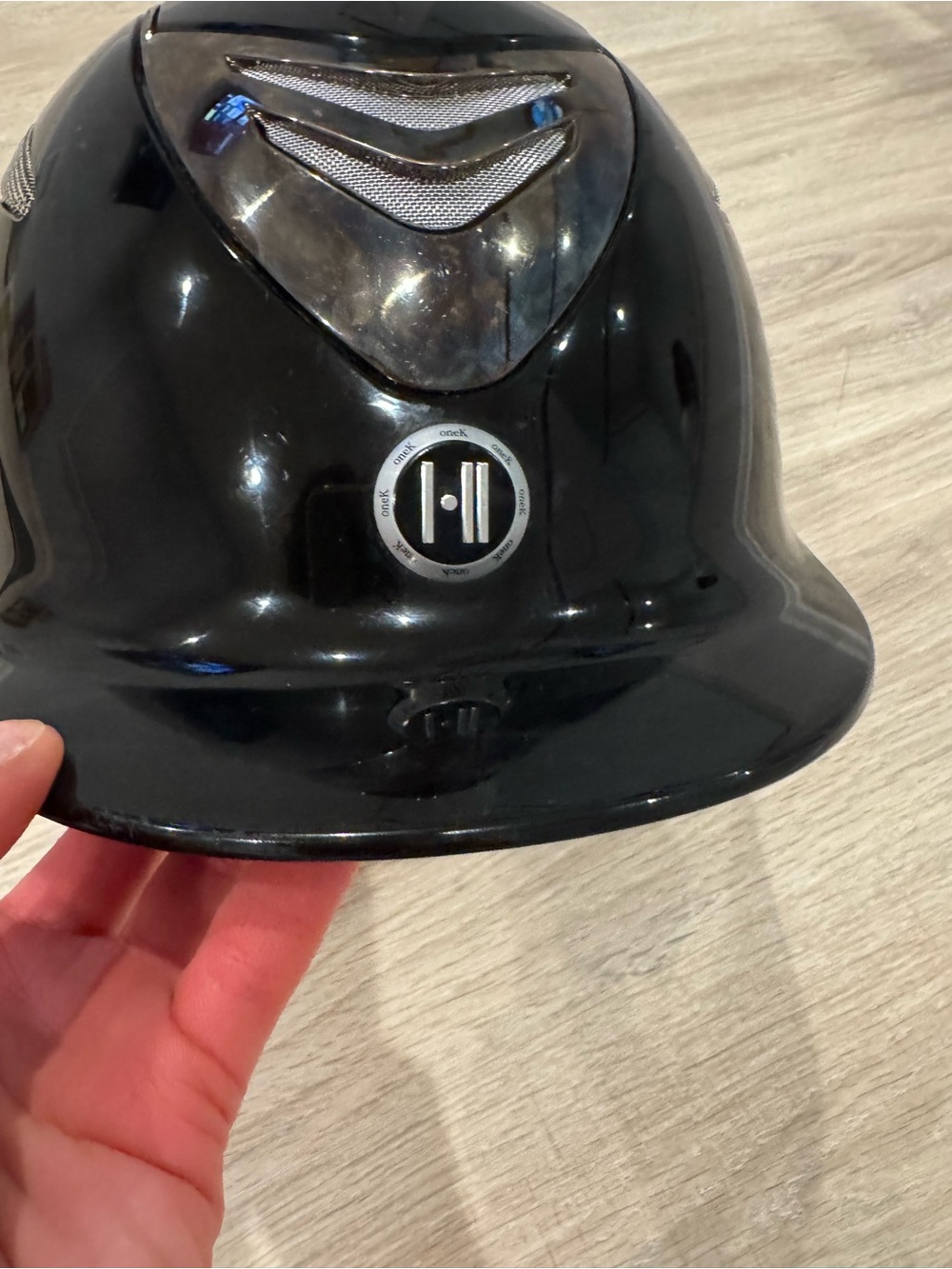 OneK Black Riding Helmet with Silver Vent Accents - Picture 2 of 12